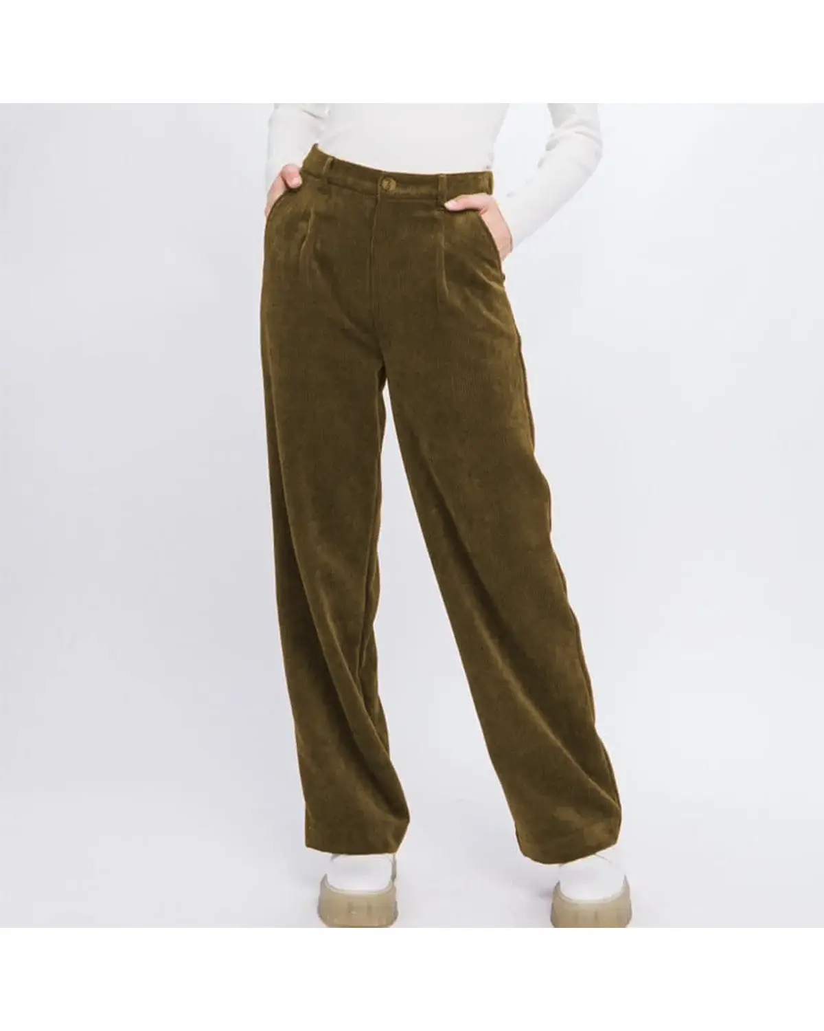 women olive green cord pant
