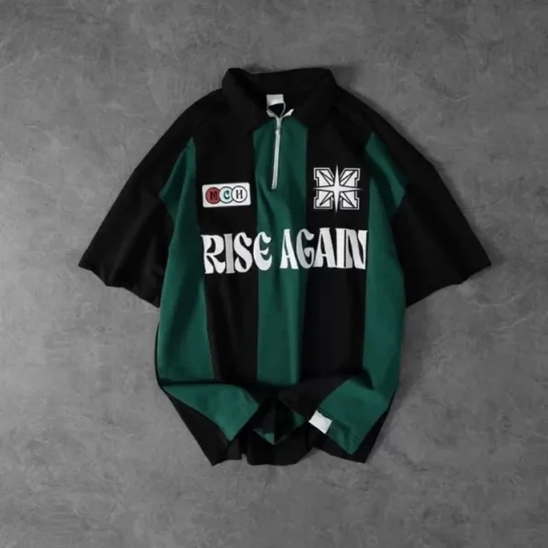 Rise Agian Black Green Drop Shoulder Polo