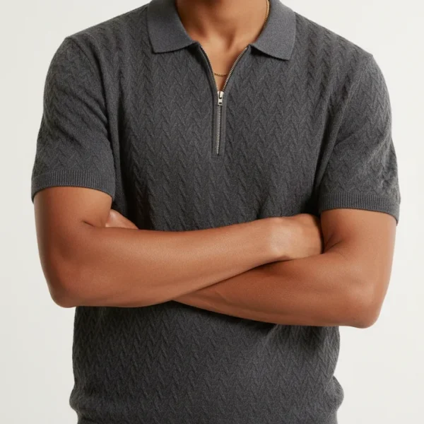 Zigzag Charcoal Zip Knit Polo