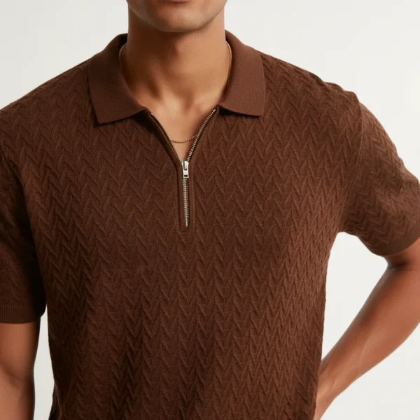 Zigzag Chocolate Zip Knit Polo