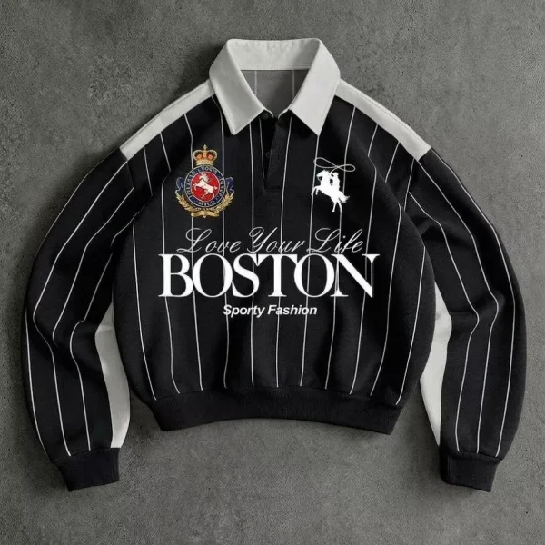 Boston Black Drop Shoulder Sweatshirt