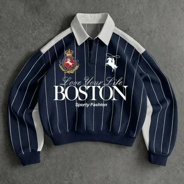 Boston Navy Blue Drop Shoulder Sweatshirt